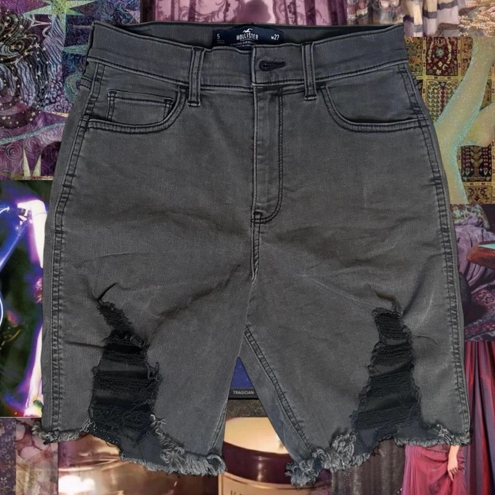 Hollister Charcoal Distressed Denim Shorts